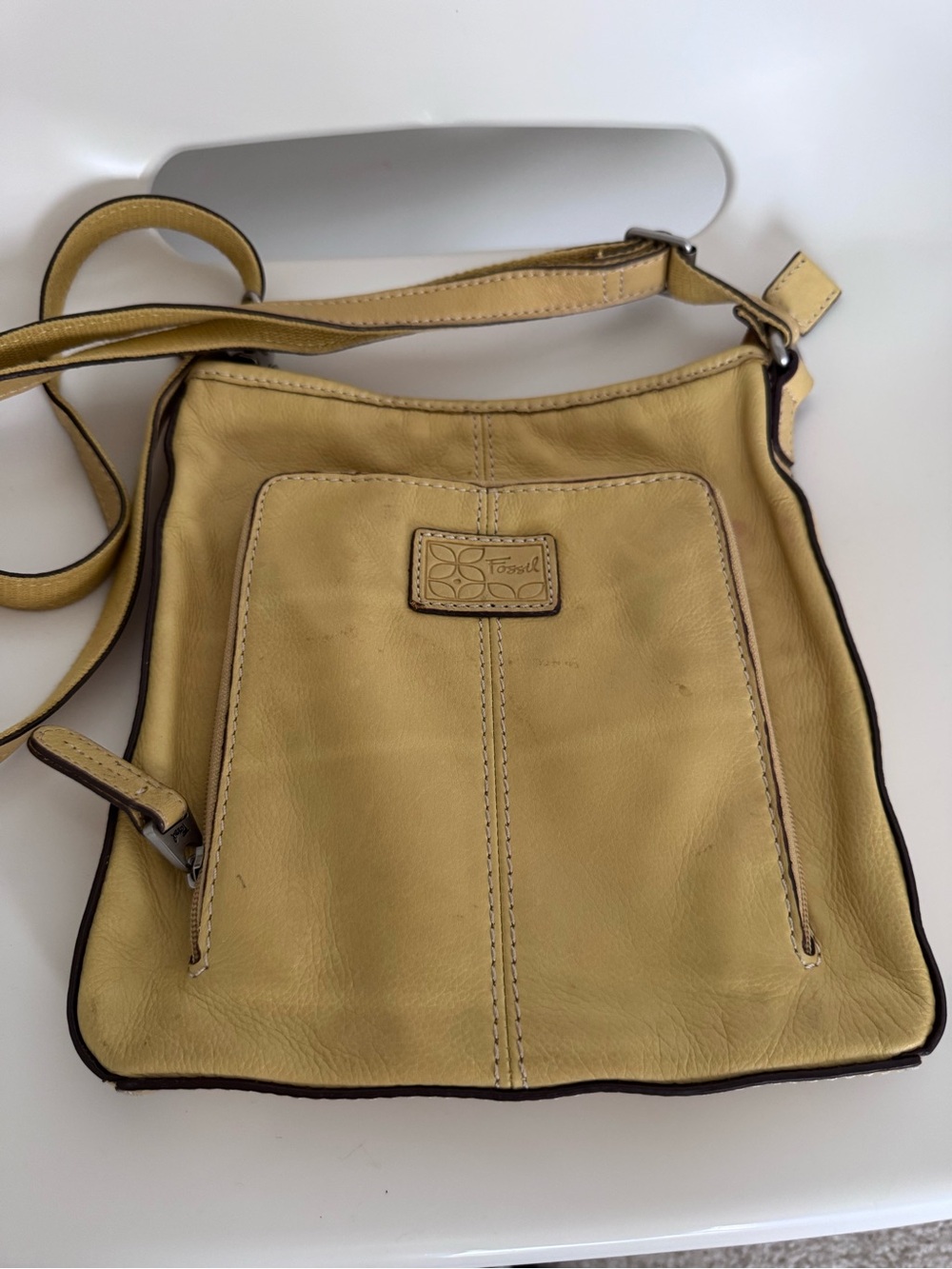 Fossil Butter Yellow Leather Crossbody Bag Y2K Vintage Soft Leather Boho Festiva - Picture 4 of 14